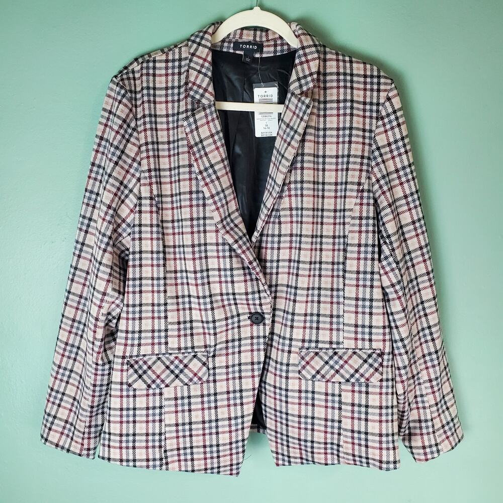 Torrid Womens Multi Color Plaid Studio Double Knit Blazer Size 1